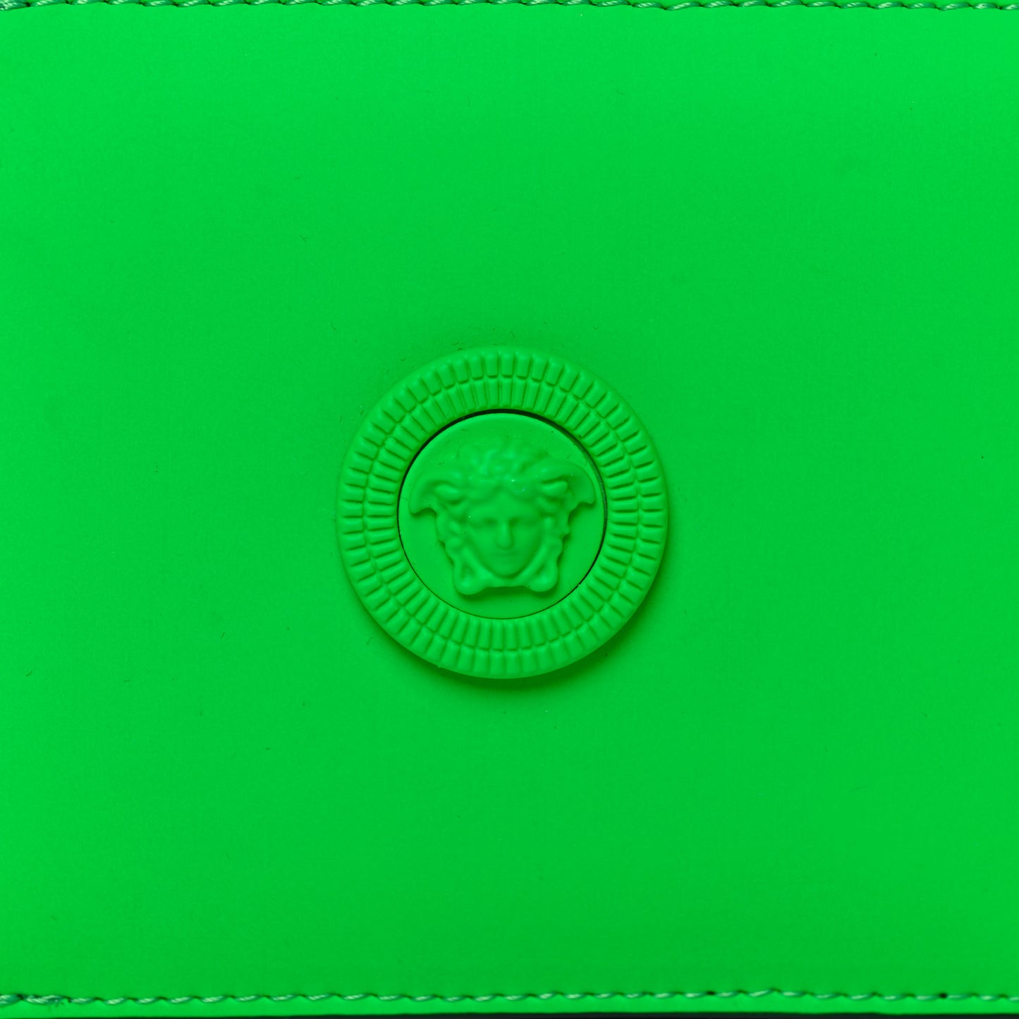 Calfskin Rubber Medusa Biggie Bifold Compact Zip Around Wallet Lime