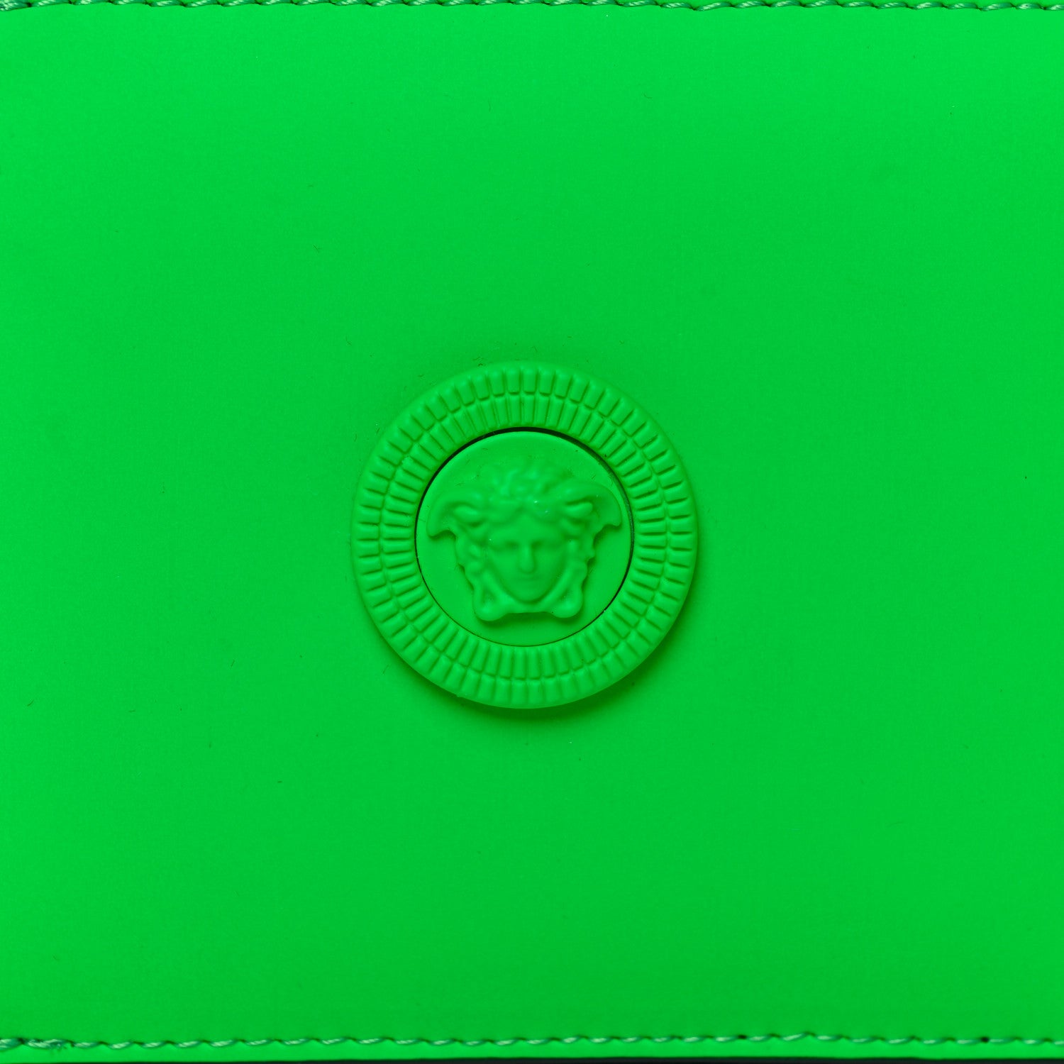 Versace Calfskin Rubber Medusa Biggie Bifold Compact Zip Around Wallet Lime 8 of 9