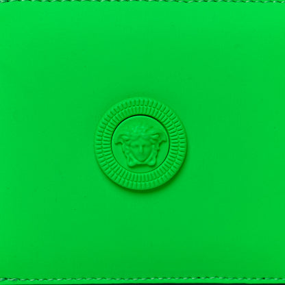 Versace Calfskin Rubber Medusa Biggie Bifold Compact Zip Around Wallet Lime 8 of 9