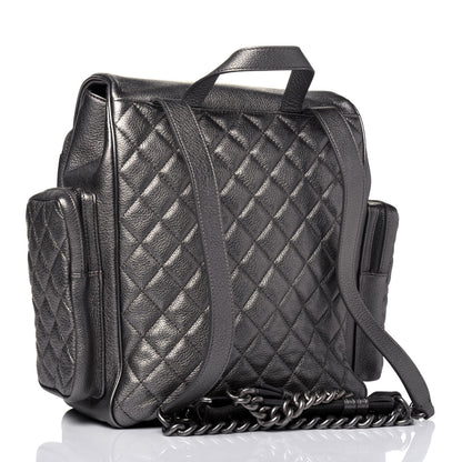 Chanel Metallic Grained Calfskin Quilted Large Casual Rock Backpack Charcoal 2 of 14