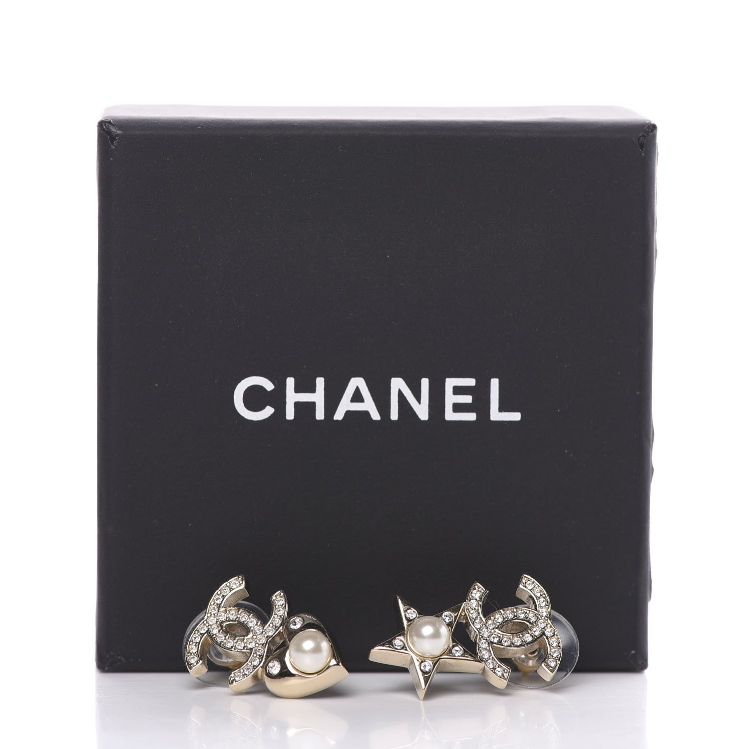Chanel Crystal Pearl Charming Winter CC Star Heart Earrings Gold 5 of 5