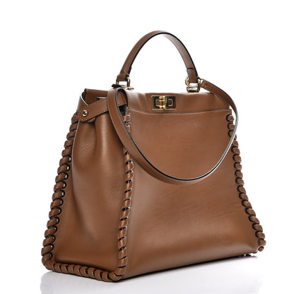 Fendi Calfskin Lace Up Large Peekaboo Iconic Satchel Cognac 4 of 10