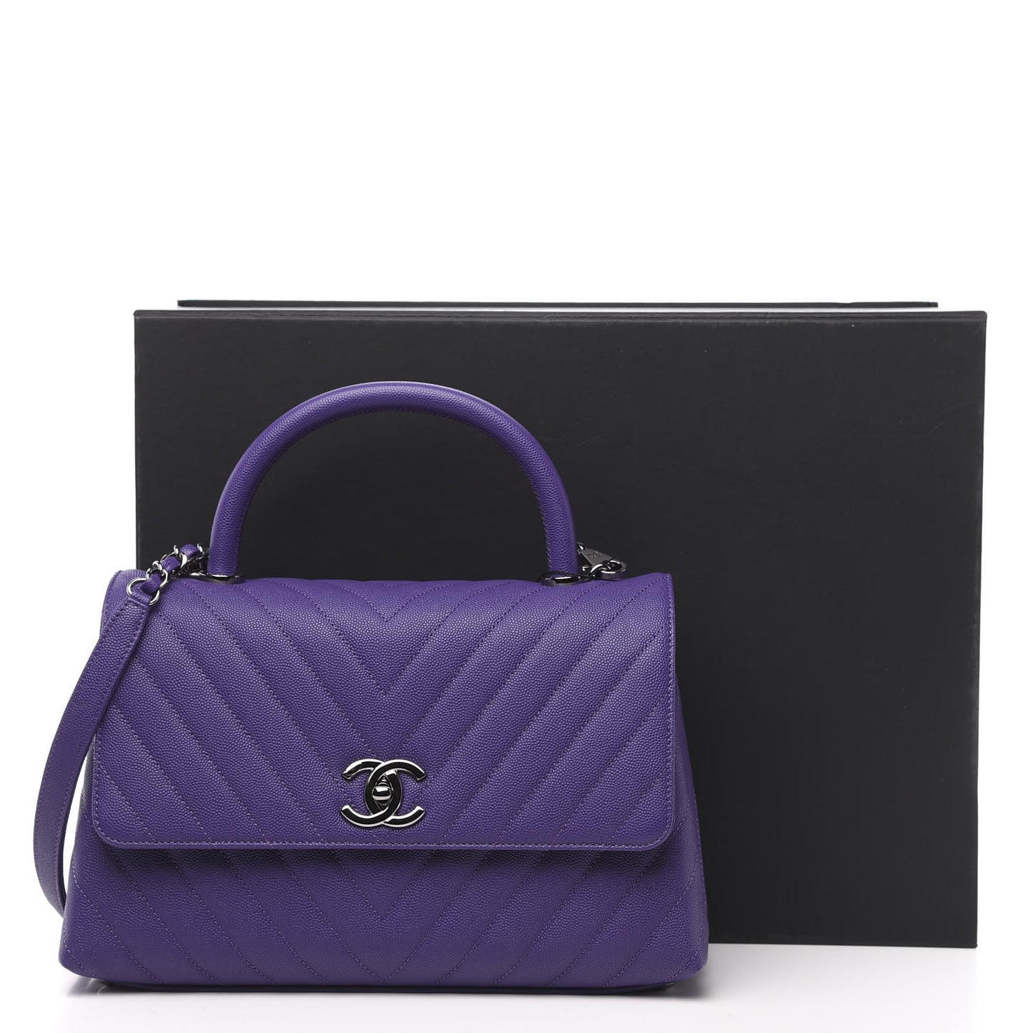 Caviar Chevron Quilted Small Coco Handle Flap Purple