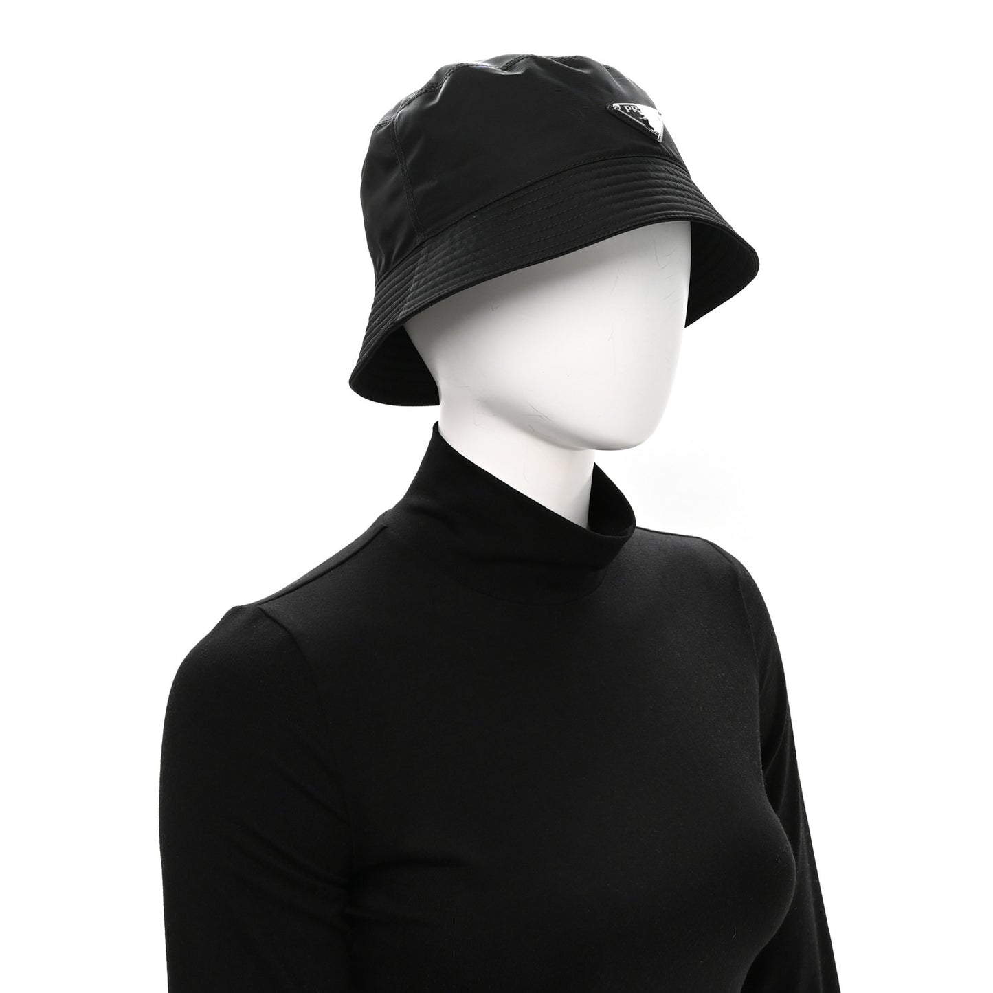 Re-Nylon Metal Triangle Logo Womens Bucket Hat L Black
