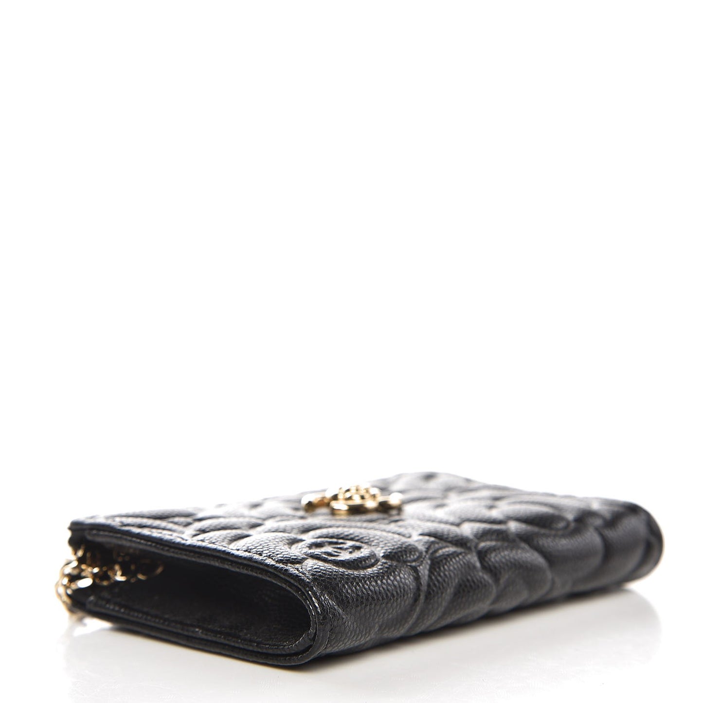 Caviar Camellia Embossed Key Holder Case Black