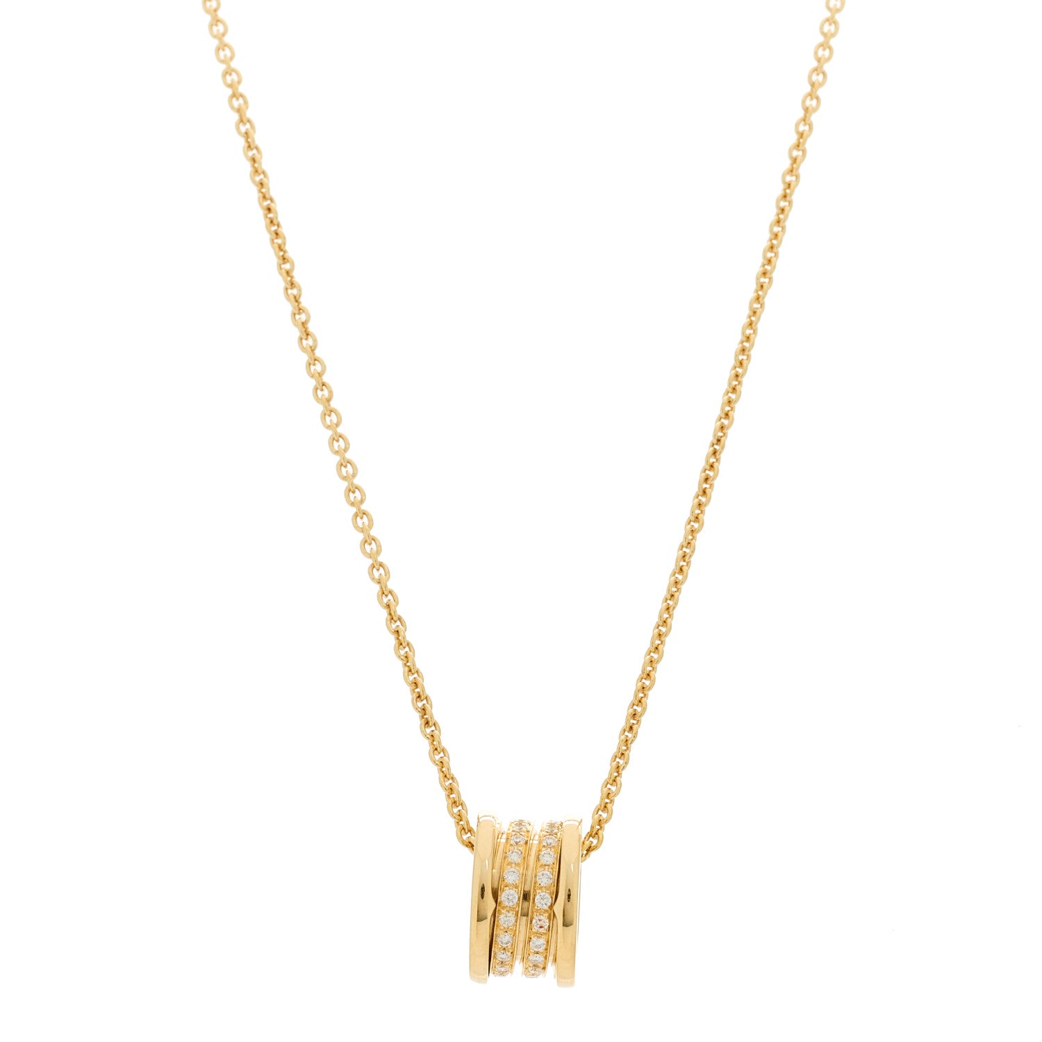 Bulgari 18K Yellow Gold Diamond B.Zero1 Pave Pendant Necklace 1 of 8