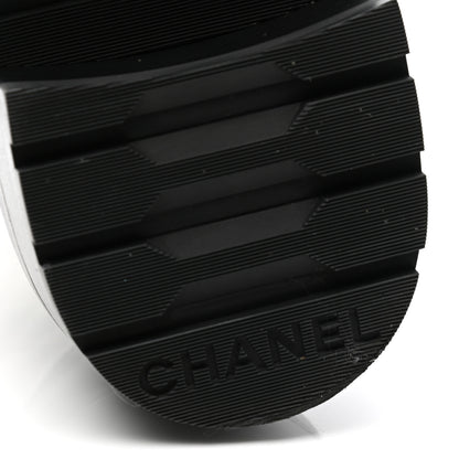 Chanel Shiny Goatskin Calfskin Quilted Lace Up Combat Boots 40.5 Black White 6 of 9