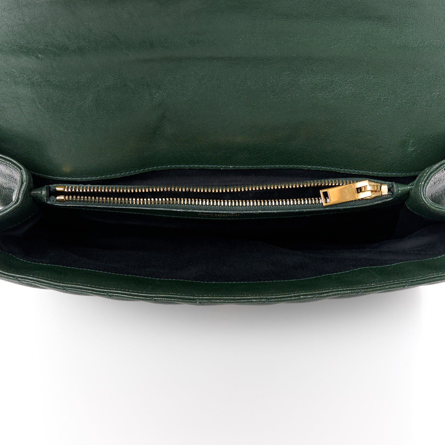 Sheepskin Matelasse Chevron Monogram Large College Satchel Dark Green