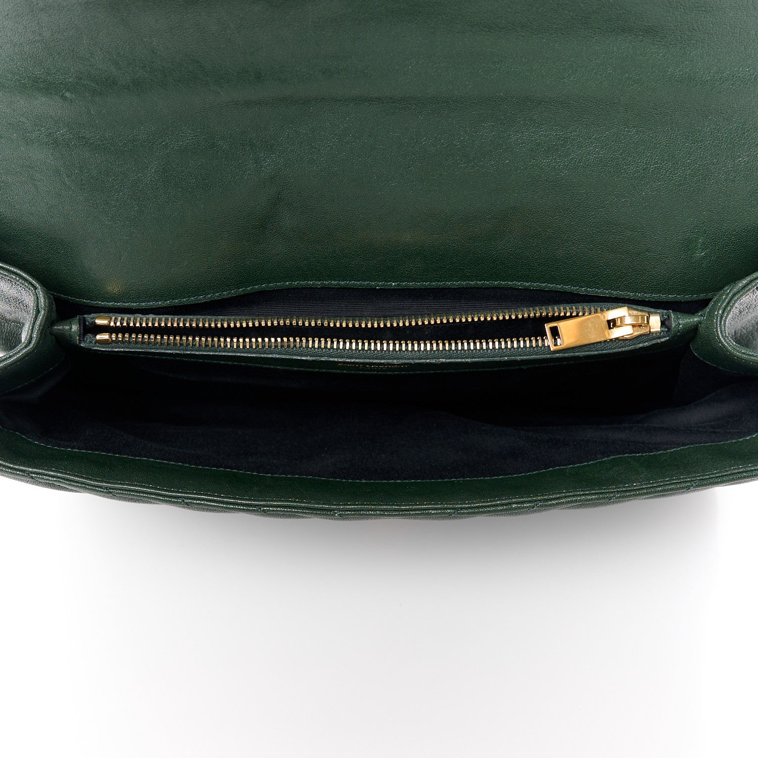 Saint Laurent Sheepskin Matelasse Chevron Monogram Large College Satchel Dark Green 5 of 15