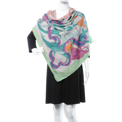 Hermes Cashmere Silk Le Mors a La Conetable Shawl 140 Vert d'Eau Saumon Gris Chine 2 of 5