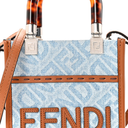 Fendi Denim Vitello King FF Embroidered Plexiglass Mini Sunshine Shopper Tote Blue Brown 8 of 10