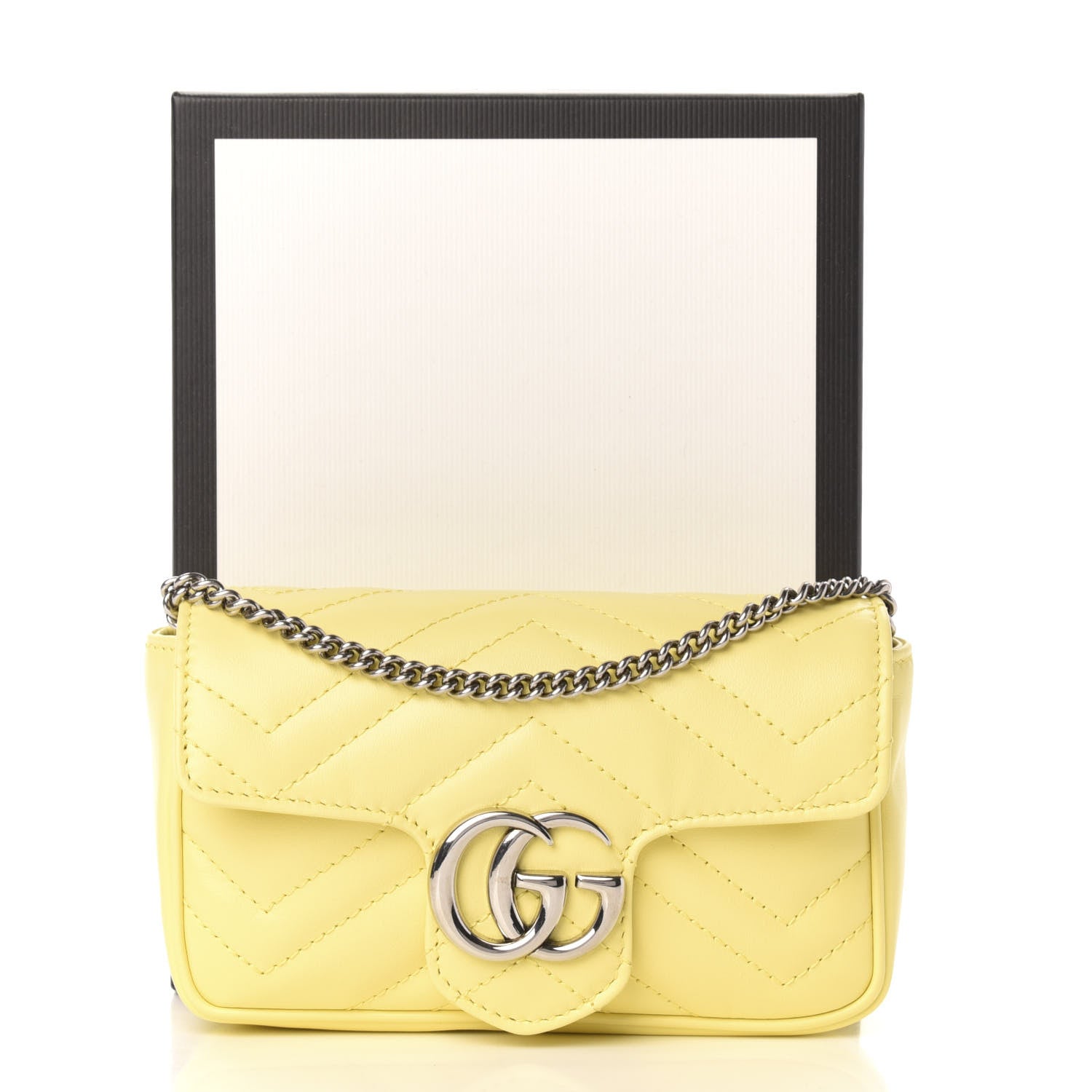 Gucci Calfskin Matelasse Super Mini GG Marmont Shoulder Bag Banana 11 of 11