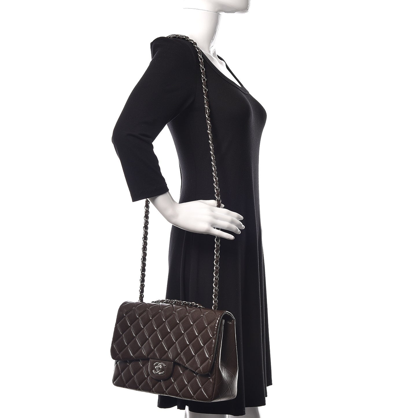 Caviar Quilted Jumbo Single Flap Dark Brown