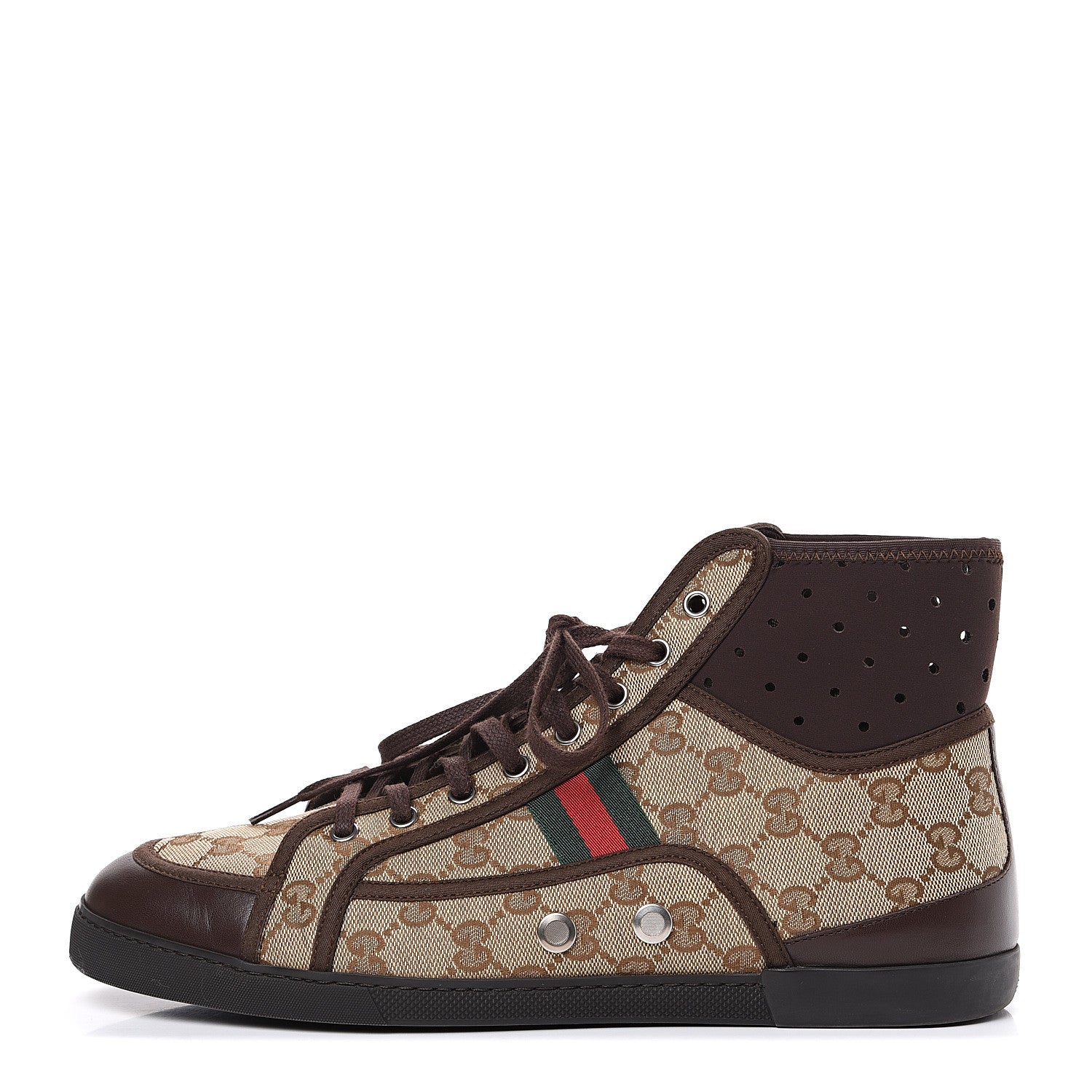 Gucci GG Monogram Web Mens High Top Sneakers 9 Brown 1 of 9