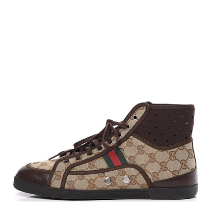 Gucci GG Monogram Web Mens High Top Sneakers 9 Brown 1 of 9