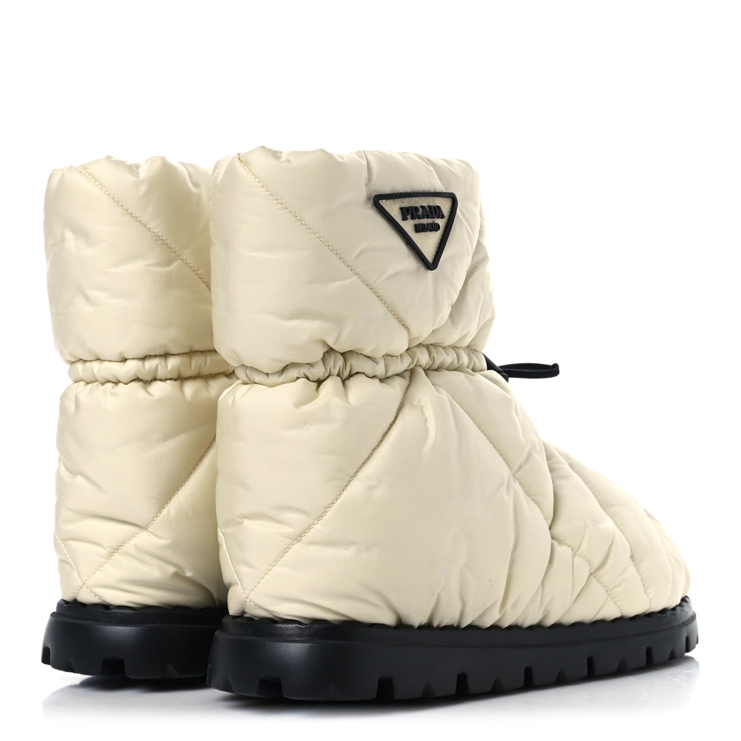 Prada Re-Nylon Piuma Triangle Logo Padded Drawcord 20mm Snow Boots 37 Avorio 5 of 8
