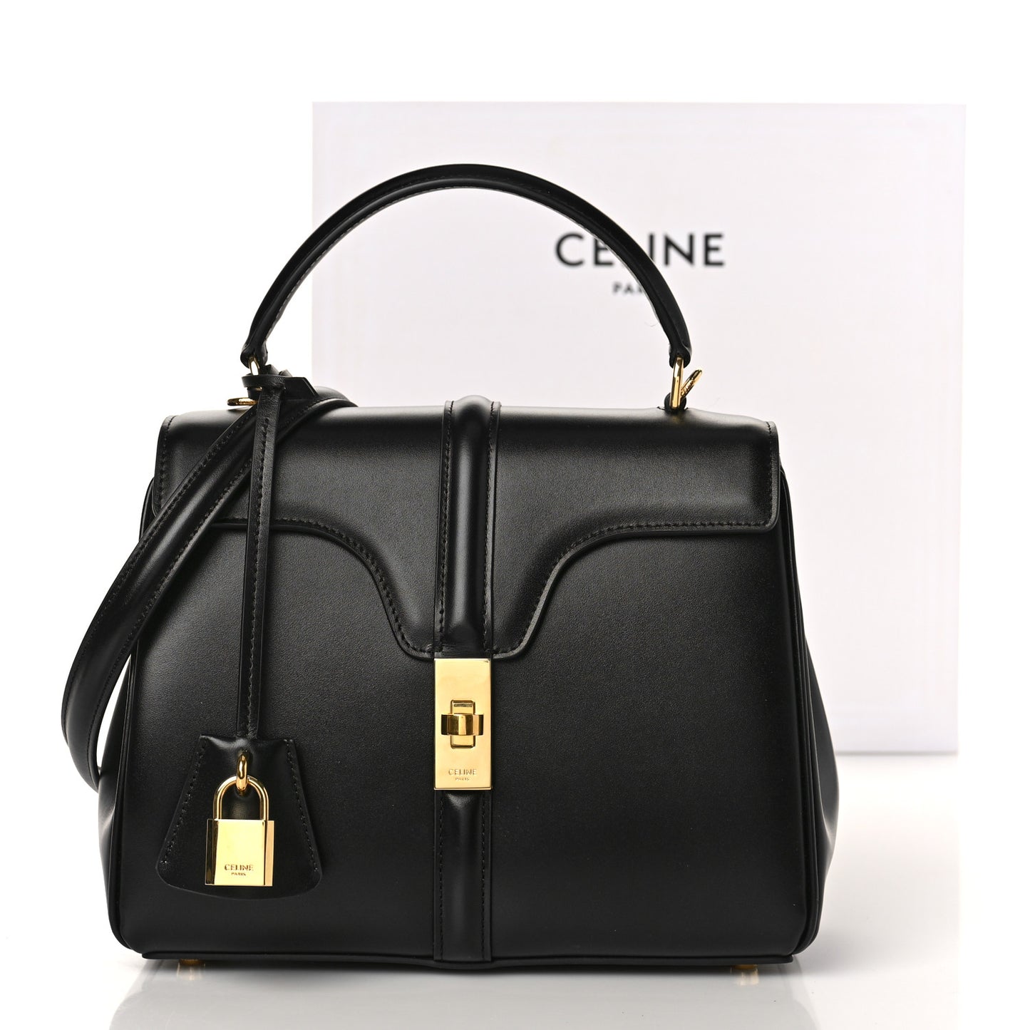 Satinated Calfskin Small 16 Top Handle Bag Black