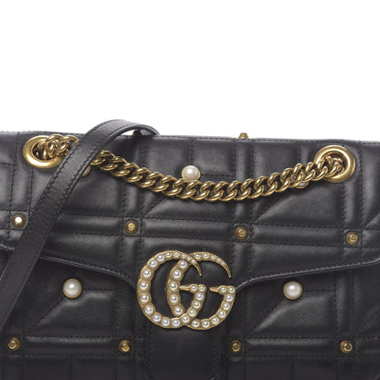 Gucci Calfskin Matelasse Studded Small Pearly GG Marmont Shoulder Bag Black 8 of 10