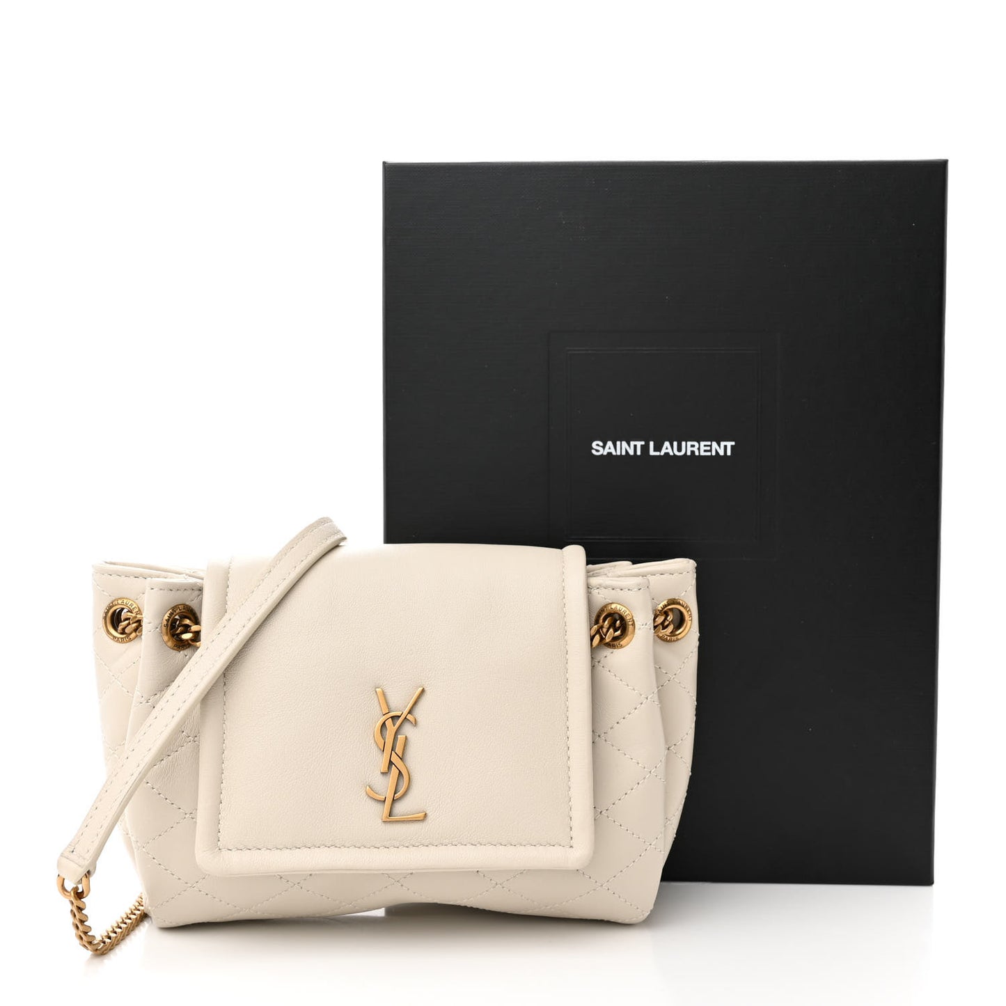 Lambskin Quilted Monogram Mini Nolita Blanc Vintage