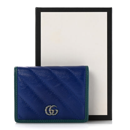 Gucci Azalea Calfskin Enamel Matelasse Diagonal Torchon GG Marmont Card Case Imperial Blue Pavone 9 of 9