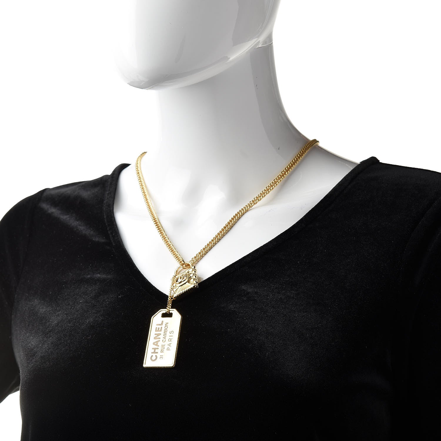 Chanel CC Padlock ID Dog Tag Charm Necklace Gold 2 of 5