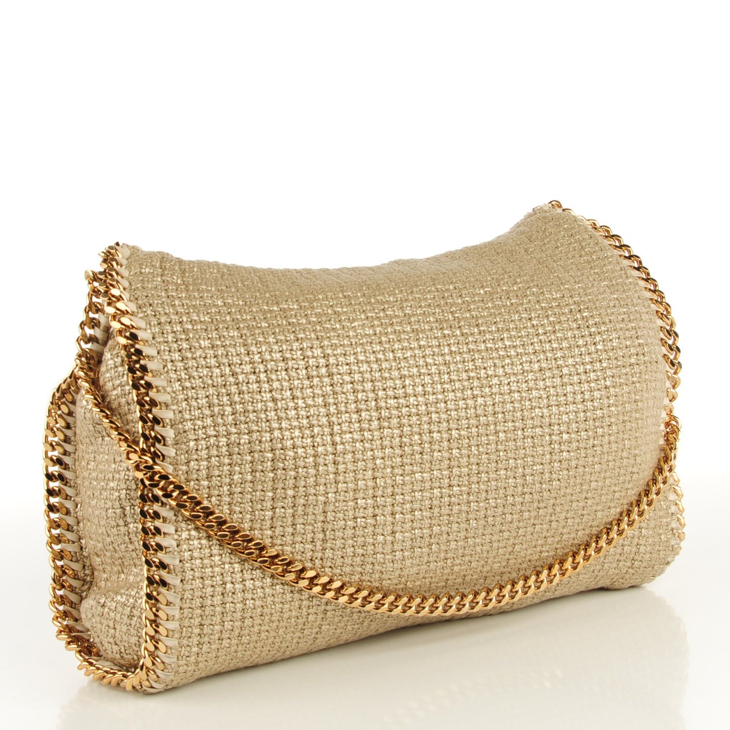 Metallic Woven Boucle Fold Over Falabella Tote Gold