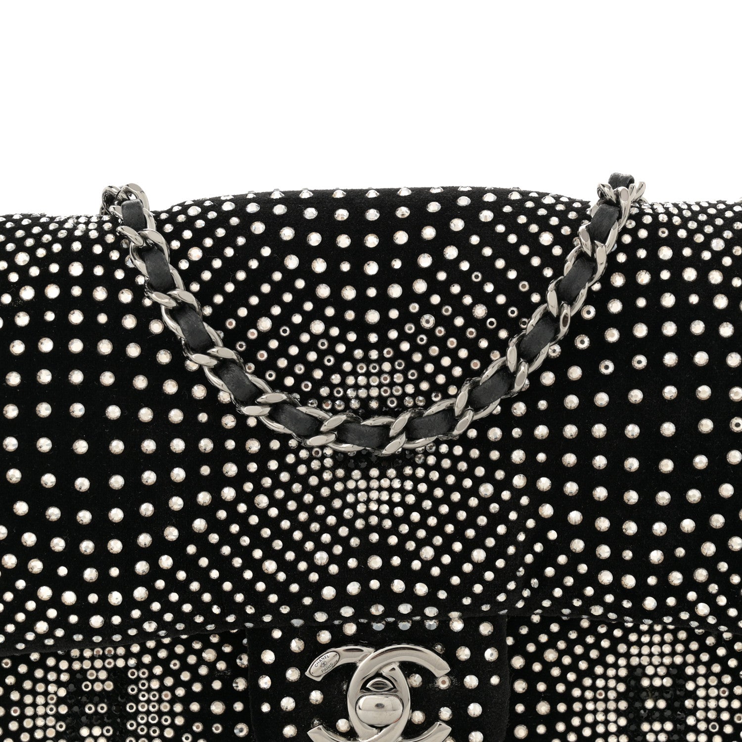 Chanel Velvet Strass Evening Flap Bag Black Silver 8 of 13