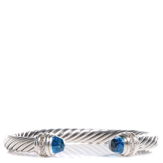 David Yurman Sterling Silver Blue Topaz Diamond 7mm Cable Classics Bracelet 1 of 5