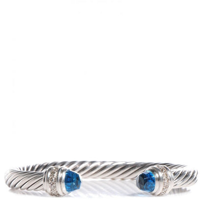 David Yurman Sterling Silver Blue Topaz Diamond 7mm Cable Classics Bracelet 1 of 5