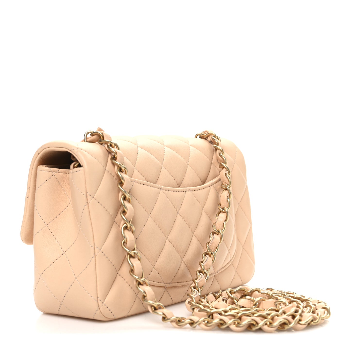 Lambskin Quilted Mini Rectangular Flap Beige