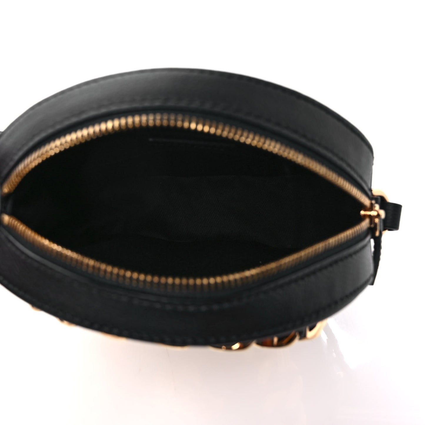 Calfskin Mini La Medusa Chain Round Crossbody Bag Black