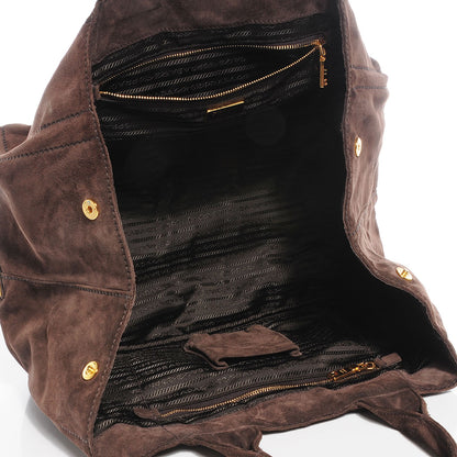 Prada Suede Scamosciato Logo Tote Brown 5 of 10