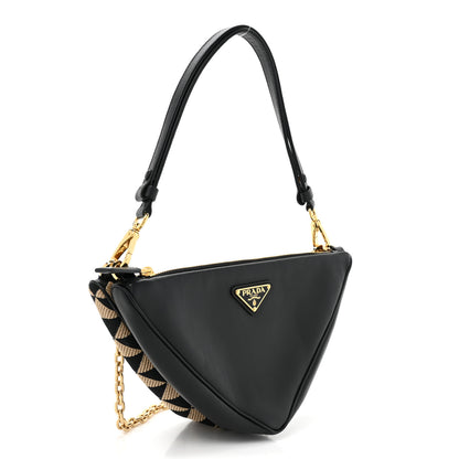 Prada Jacquard Calfskin Triangolo Symbole Embroidered Mini Triangle Double Bag Black Corda 3 of 8