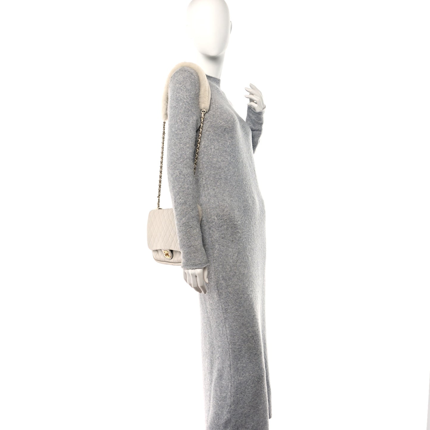 Lambskin Shearling CC Muff Flap Bag White