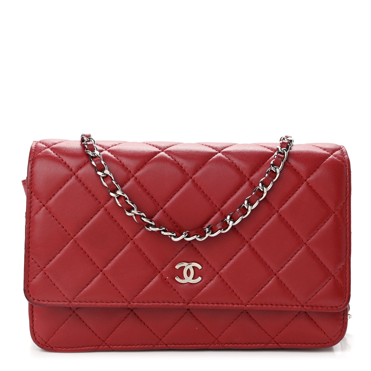 Chanel Lambskin Quilted Wallet On Chain WOC Red 1 of 11