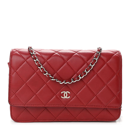 Chanel Lambskin Quilted Wallet On Chain WOC Red 1 of 11