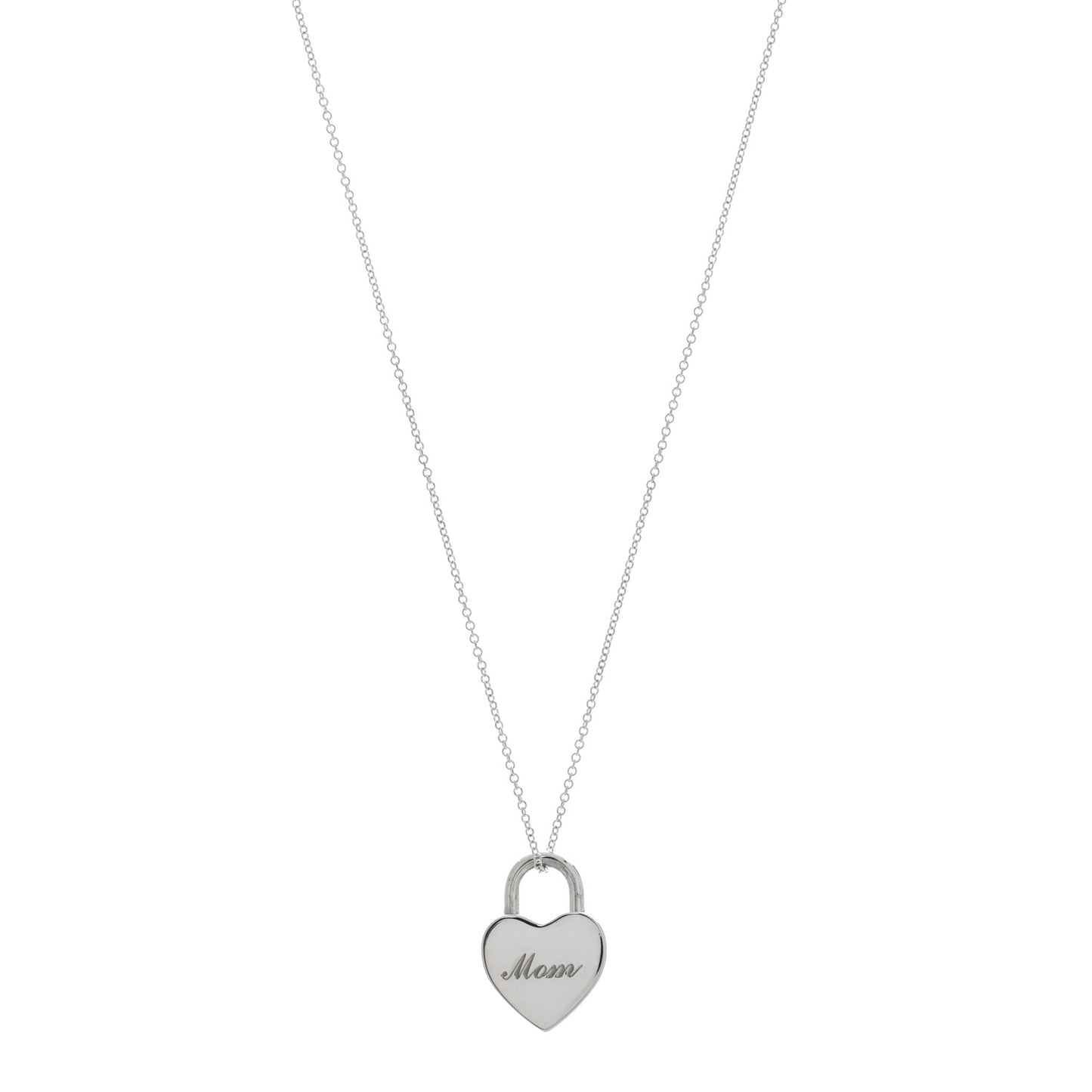 Sterling Silver Mom Heart Lock Pendant Necklace