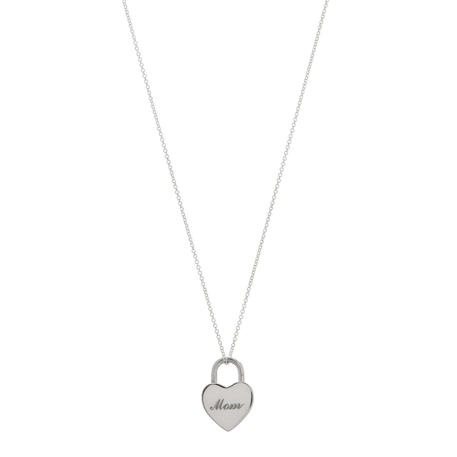 Tiffany Sterling Silver Mom Heart Lock Pendant Necklace 1 of 4