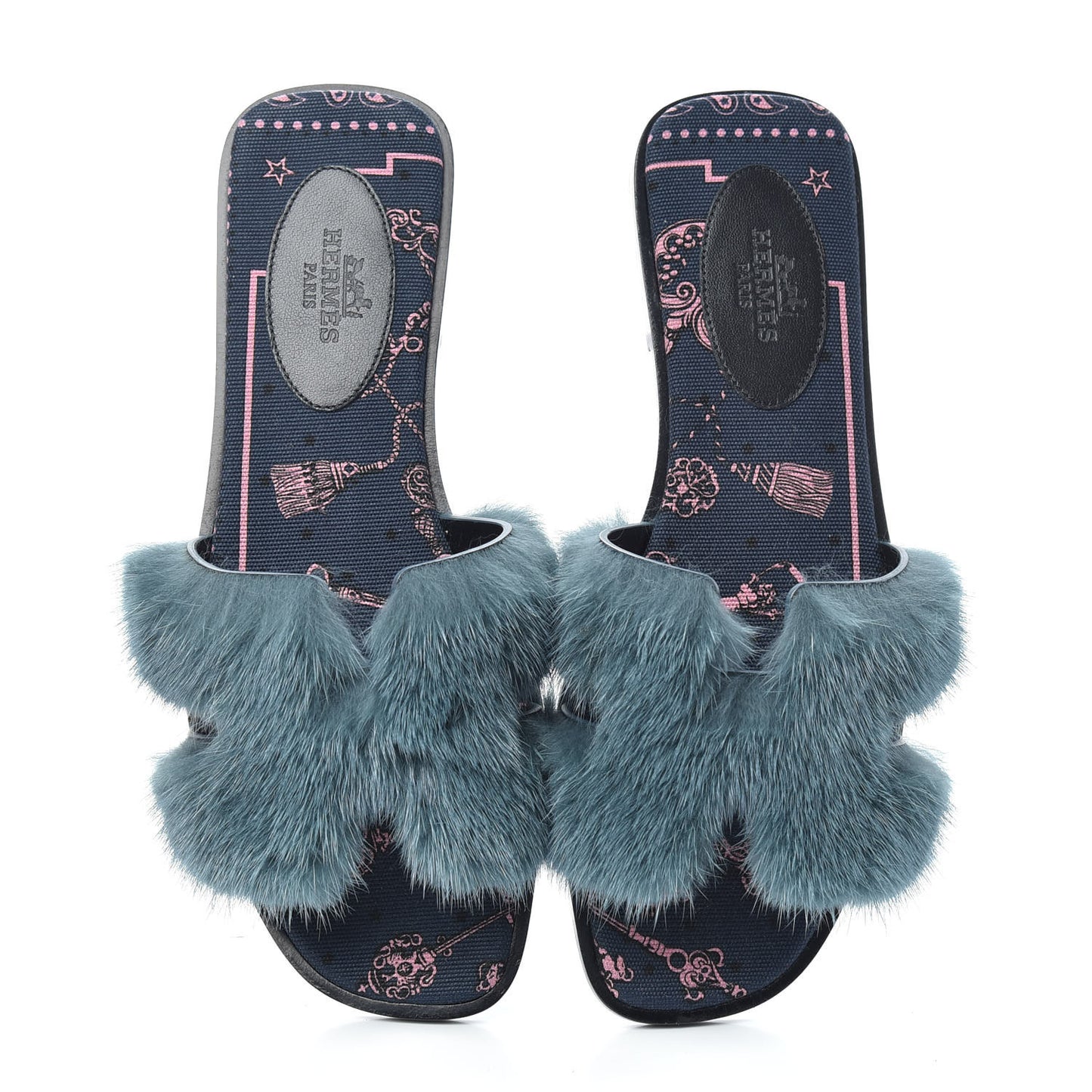 Mink Fur Oran Sandals 36 Bleu Paon