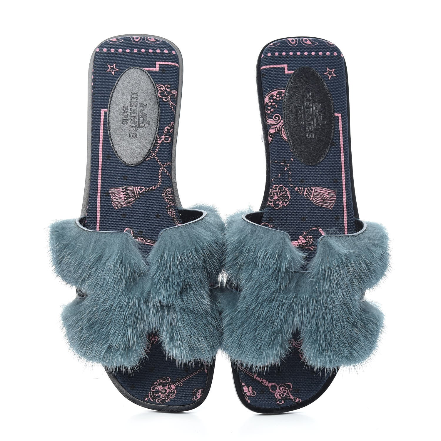 Hermes Mink Fur Oran Sandals 36 Bleu Paon 5 of 11