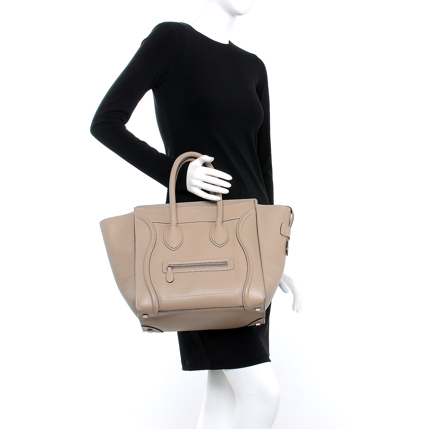 Celine Drummed Calfskin Mini Luggage Dune 2 of 10