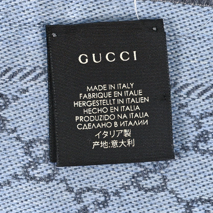 Gucci Wool GG Monogram Reversible New Sten Fringe Scarf Flannel Sky Blue 4 of 4