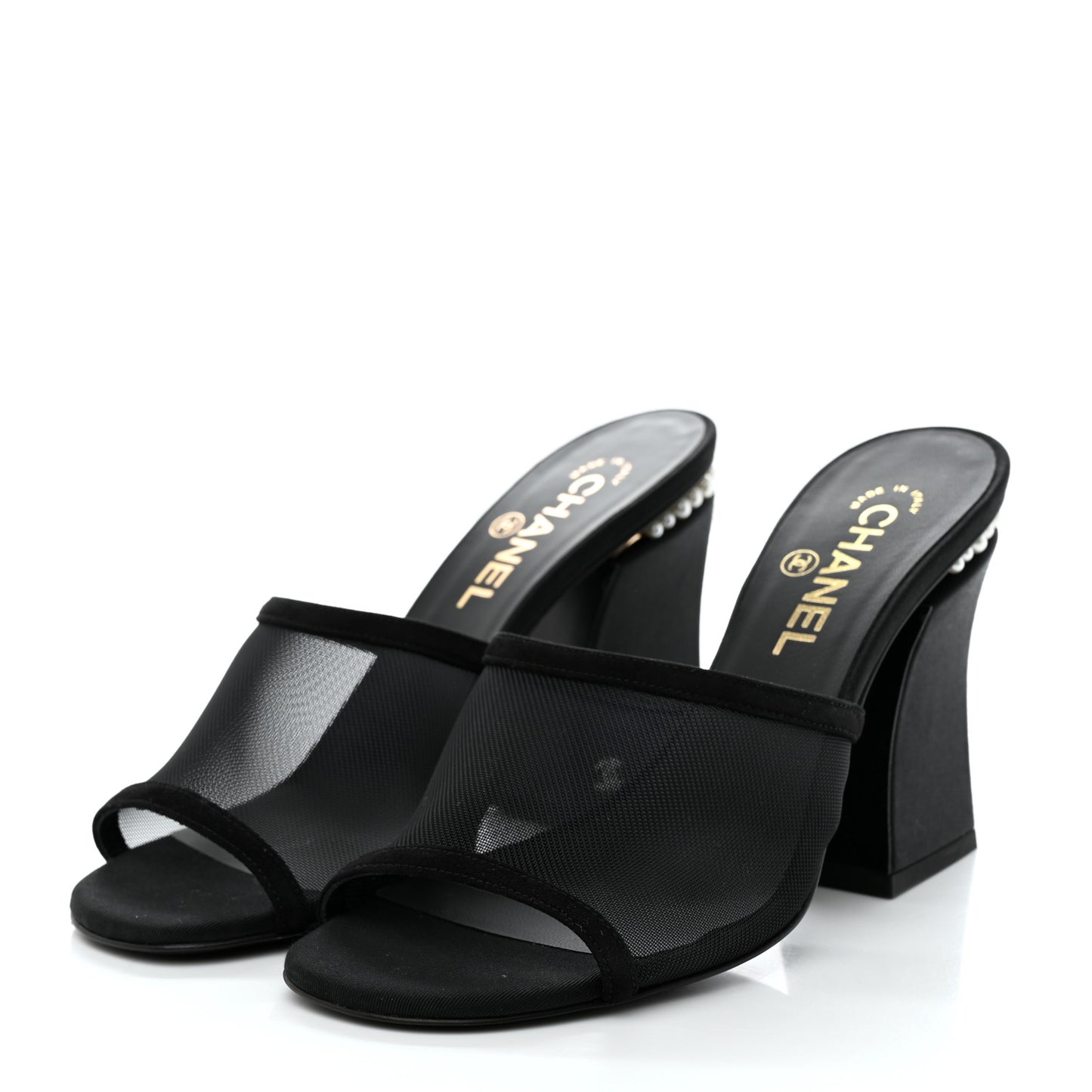Mesh Suede Calfskin Pearl Mule 39 Black