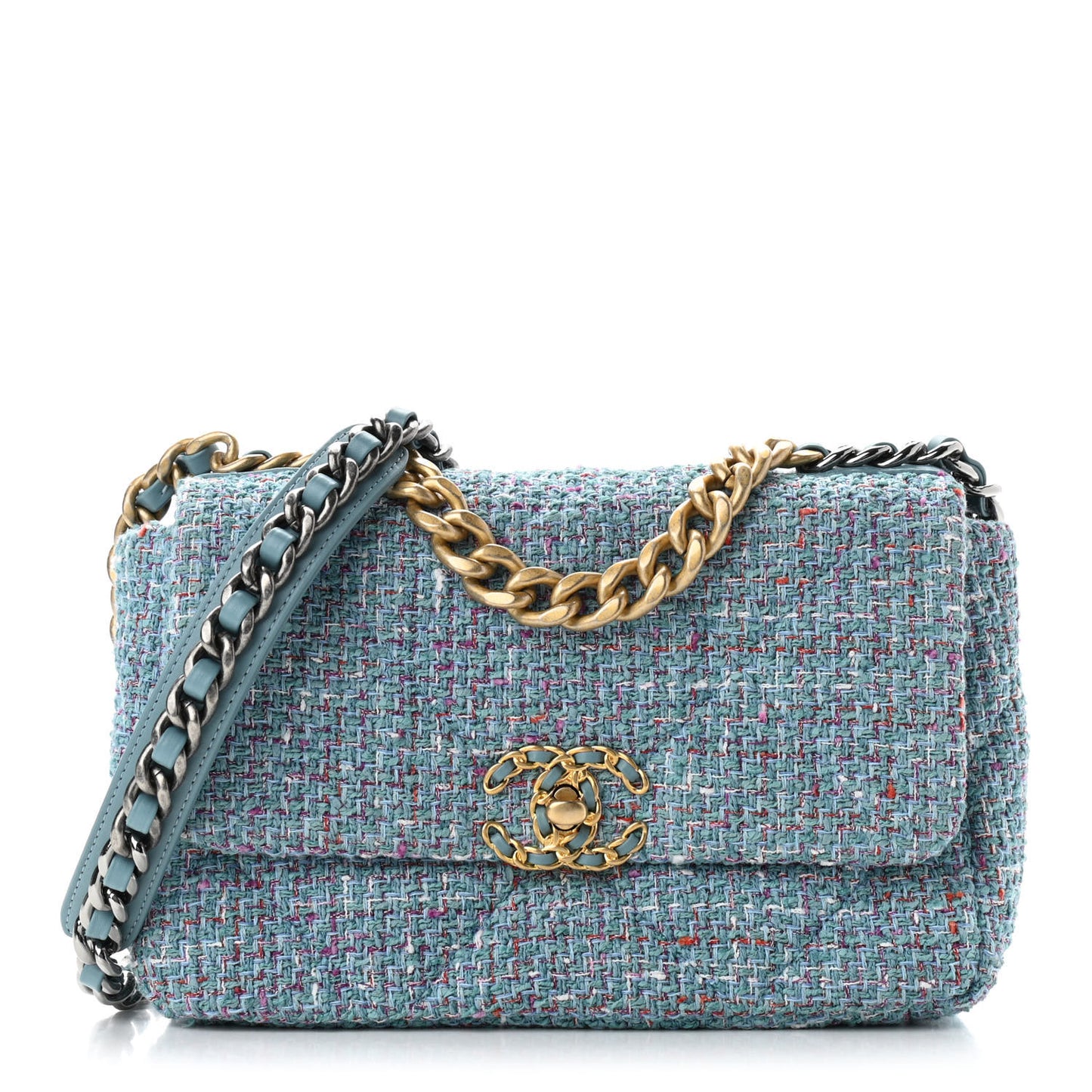 Tweed Quilted Medium Chanel 19 Flap Blue Multicolor