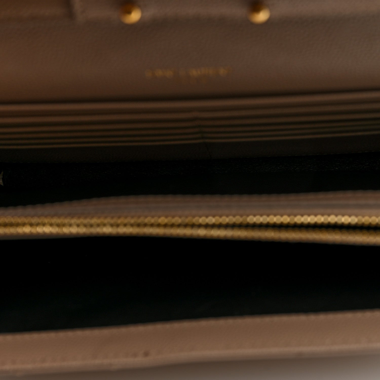 Saint Laurent Grain De Poudre Matelasse Chevron Monogram Chain Wallet Dark Beige 5 of 10