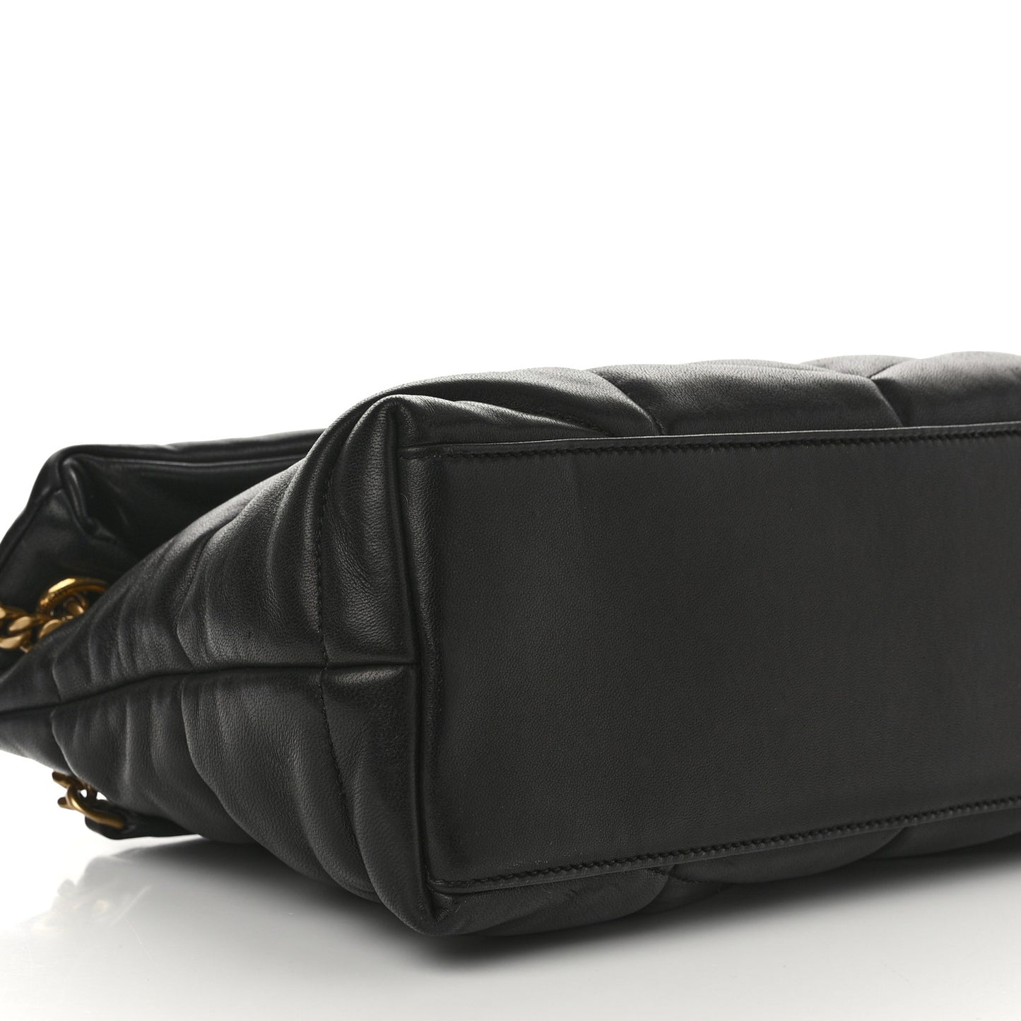 Lambskin Quilted Medium Loulou Puffer Monogram Chain Satchel Black