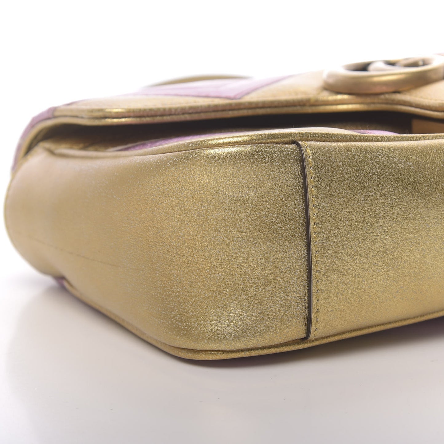 Metallic Calfskin Matelasse Mini GG Marmont Shoulder Bag Gold Pink