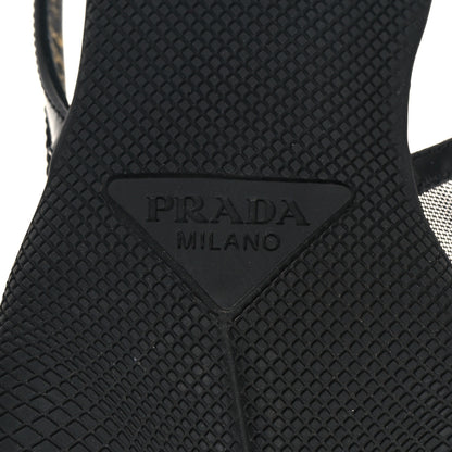 Prada Mesh Nappa Triangle Logo Pointed Toe 45mm Slingback Pumps 36.5 Black 7 of 11