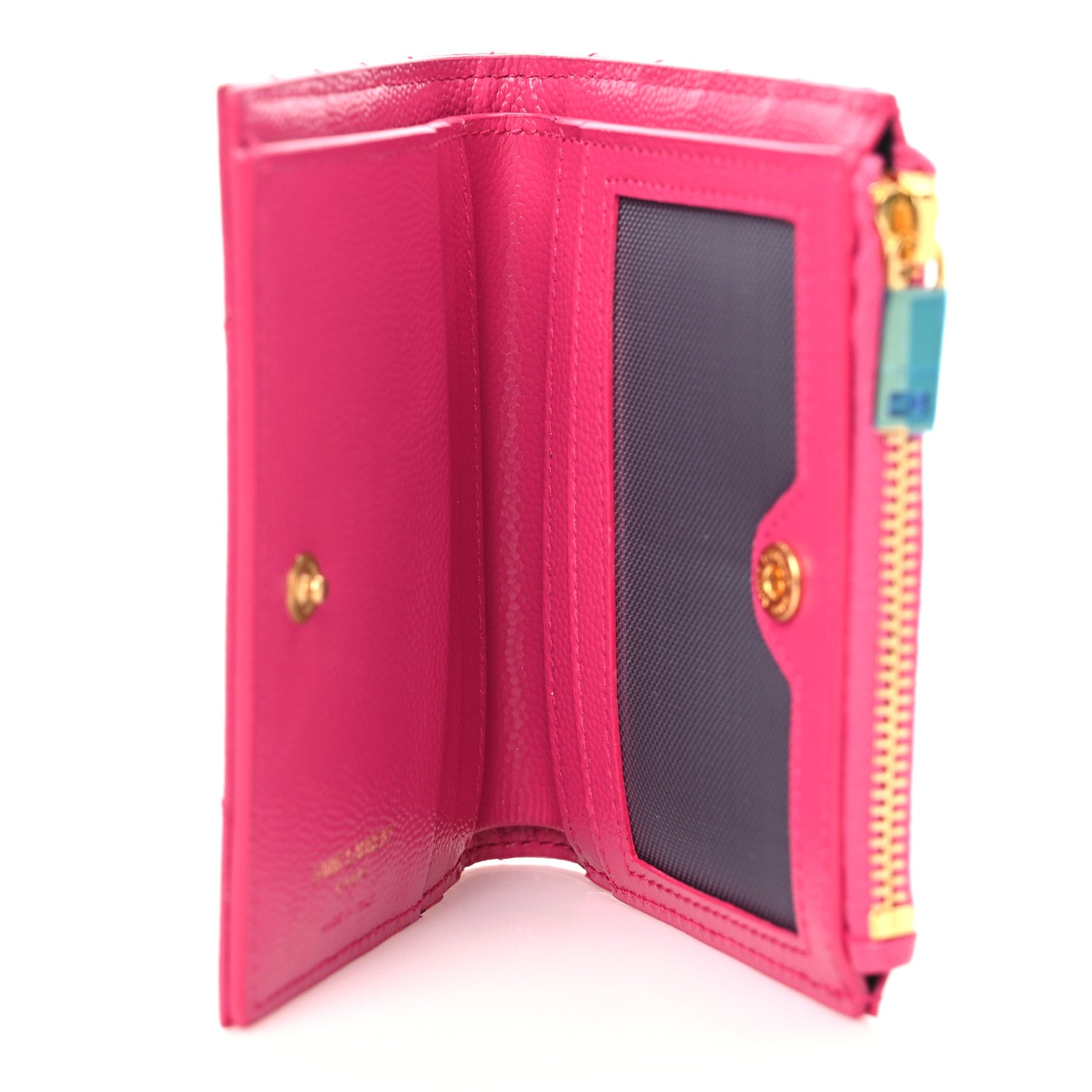 Saint Laurent Grain De Poudre Matelasse Chevron Monogram Zipped Card Case Fresh Fuxia 5 of 6
