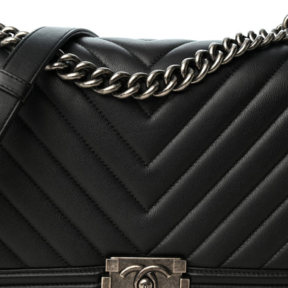 Chanel Calfskin Chevron Quilted New Medium Boy Flap Black 8 of 10